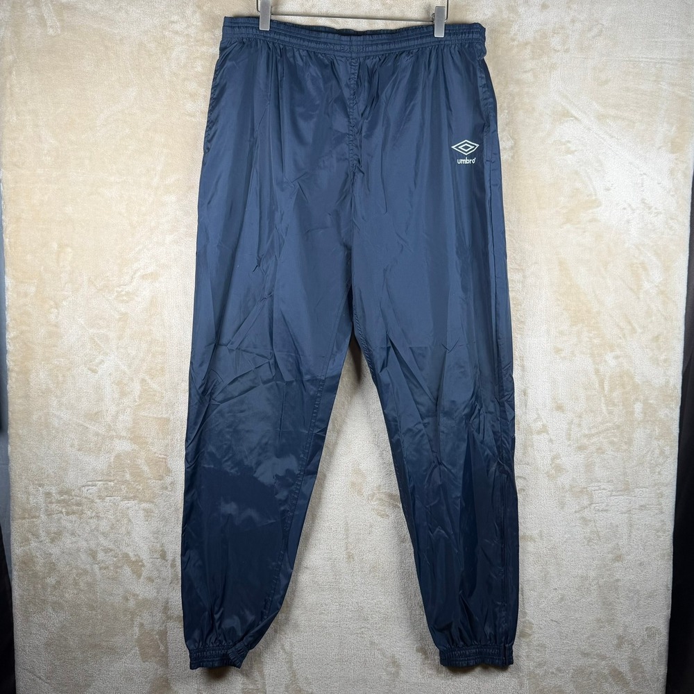 Umbro Mens Large Vintage Nylon Track Pants Navy Blue Embroidered Logo Joggers